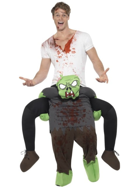 Skeleton Zombie Riding Piggyback Adult Costume Funny Halloween Morph Suits 