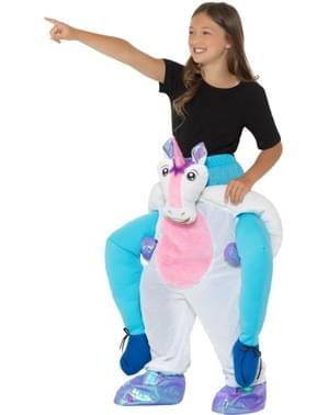 Costum ride on de unicorn alb pentru copii