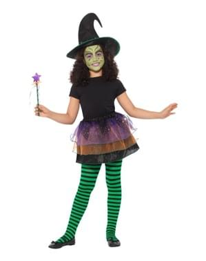 Kit kostum penyihir hijau kecil untuk anak perempuan