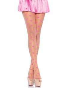 Pink hearts tights for women