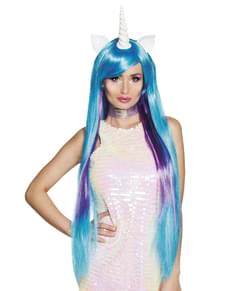 Peruca de unicórnio azul para mulher