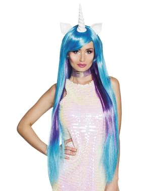 Sininen yksisarvis peruukki naisille