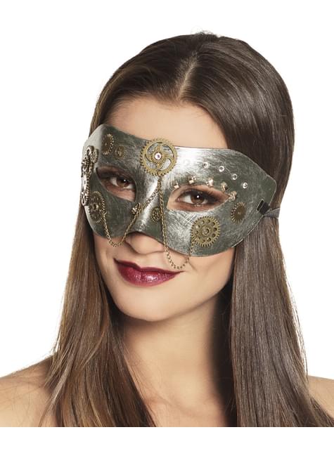 Antifaz steampunk de engranajes plateado para adulto