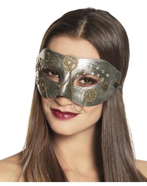 Sølv Steampunk øyemaske med tannhjul til voksne