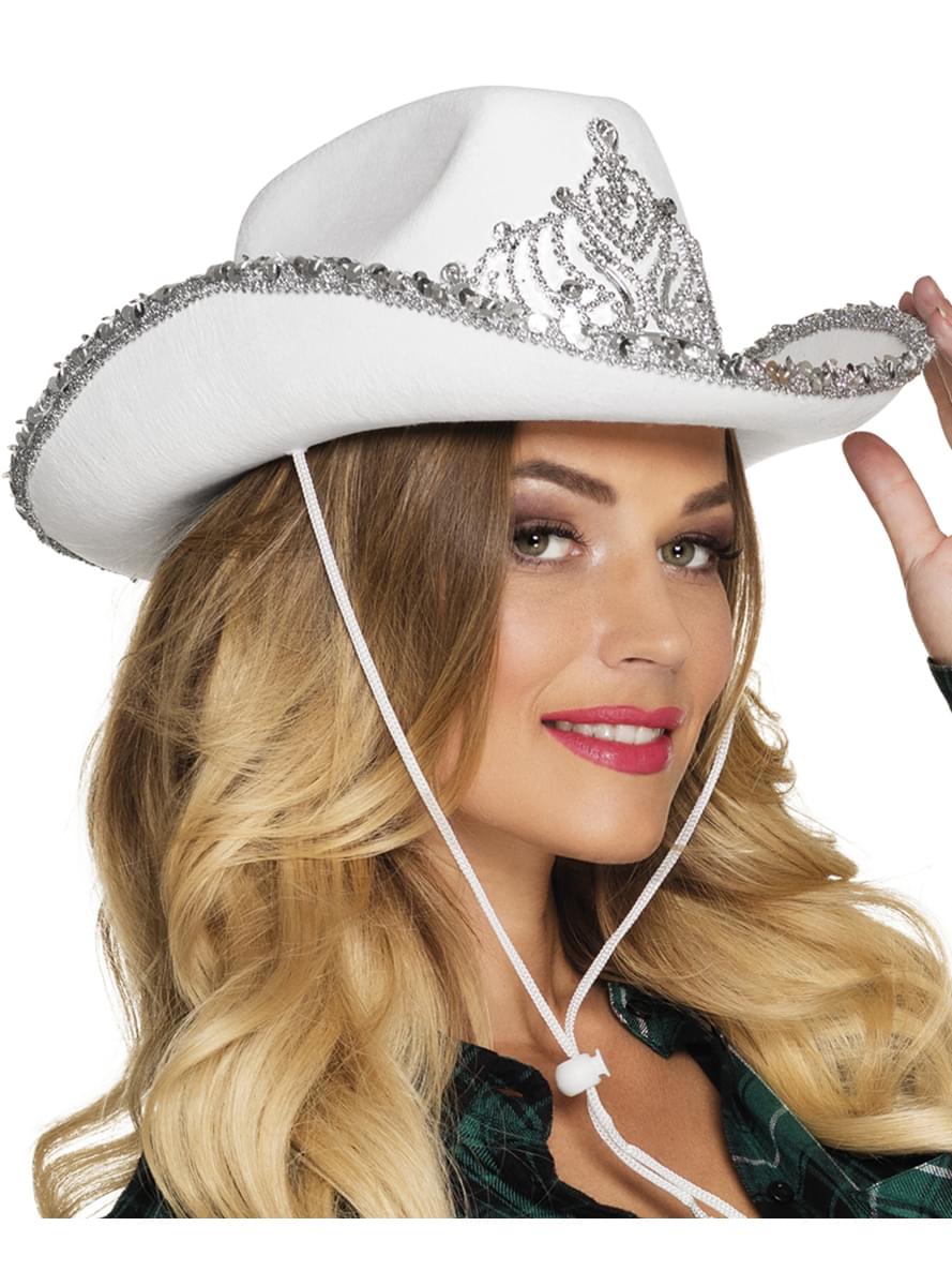 Wit zilveren cowboy hoed voor volwassenen