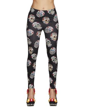 Leggings de día de los muertos negras para mujer