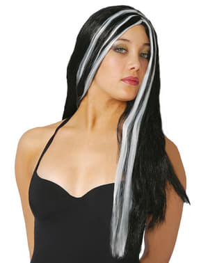 Wig hitam dengan coretan putih