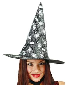 Chapéu de bruxa preto com teias