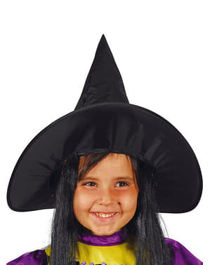 Girls Black Witch Hat with Hair