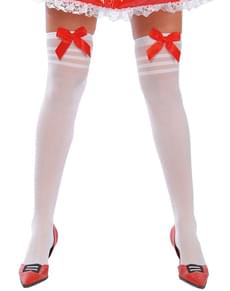 Meias brancas com laços vermelhos