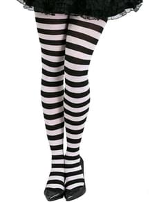 Meias às riscas brancas e pretas