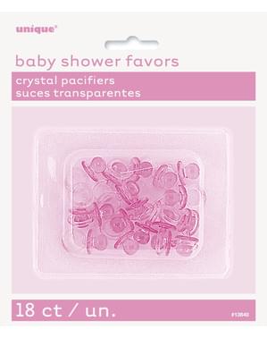 Zestaw 18 różowych smoczków do dekoracji stołu na Baby Shower