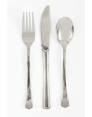 Set srebrnog plastičnog pribora za jelo - linija osnovnih boja