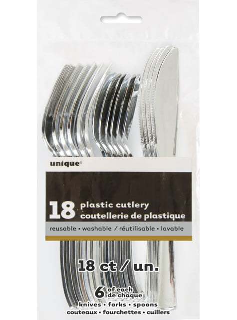 Set of silver plastic cutlery - Basic Colours Line