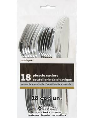Set di posate di plastica argentate - Linea Colori Basic