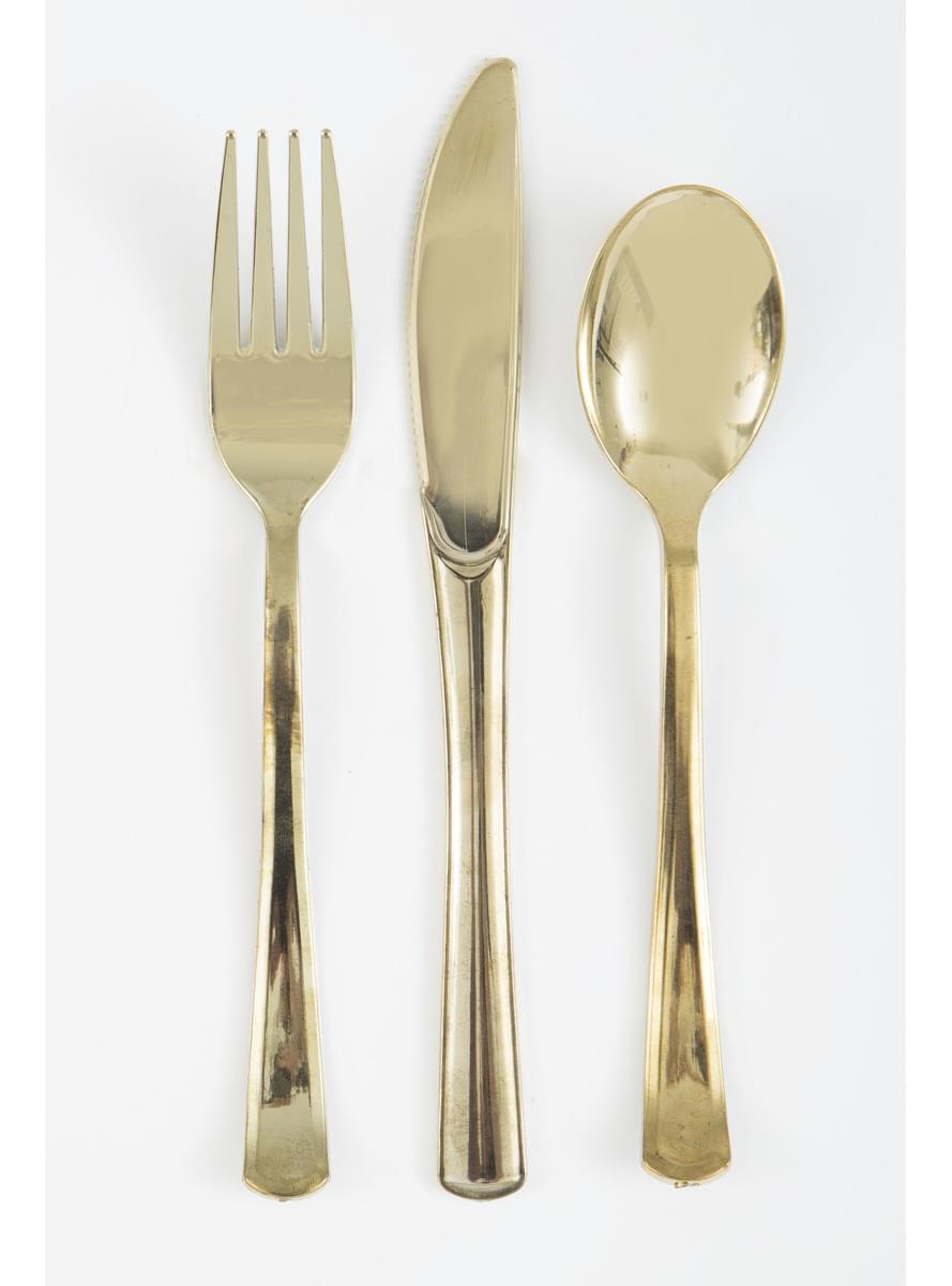 Conjunto de talheres de plástico dourados - Linha Cores Básicas