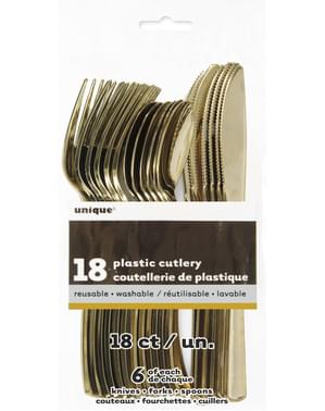 Conjunto de talheres de plástico dourados - Linha Cores Básicas