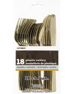 金色のプラスチック製カトラリー - 基本色線のセット