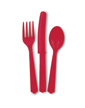 Crveni plastični set za pribor za jelo - linija osnovnih boja