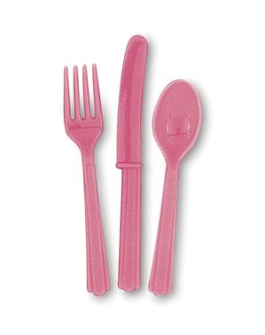 Set alat makan plastik pink - Garis Warna Dasar