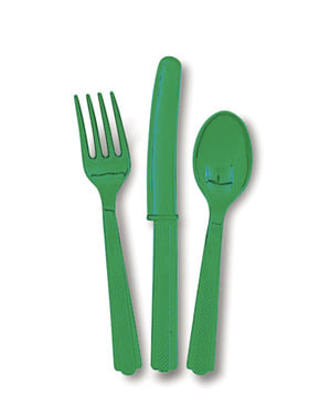 Set peralatan makan plastik hijau zamrud - Basic Colors Line