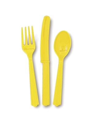 Sarı plastik çatal bıçak takımı seti - Basic Colours Line
