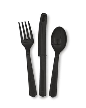 Siyah plastik çatal bıçak takımı seti - Basic Colours Line