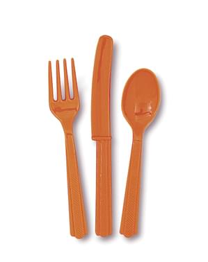 Set alat makan plastik oranye - Garis Warna Dasar