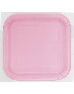 Set 14 piring persegi merah muda - Garis Warna Dasar