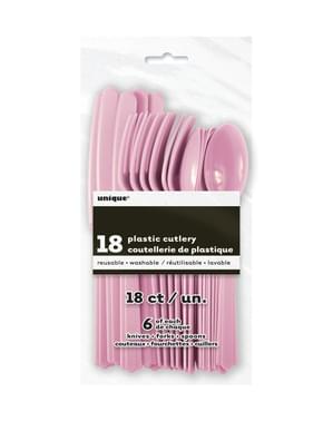 Couverts en plastique couleur rose clair - Gamme couleur unie