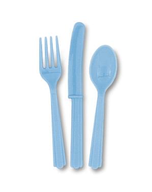 Set peralatan makan plastik biru langit - Garis Warna Dasar