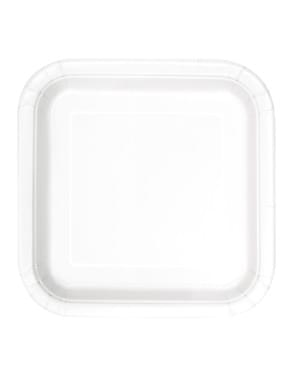 16 वर्ग सफेद मिठाई की प्लेटों का सेट - बेसिक लाइन कलर्स