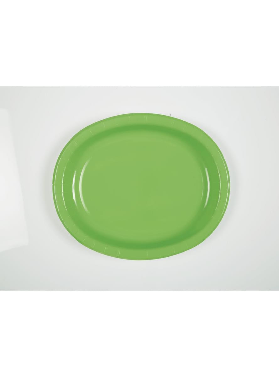 Sæt af 8 lime grønne ovale bakker - Basale farver linje