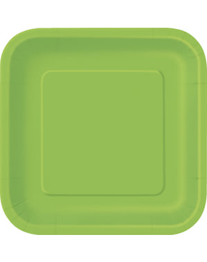 16 firkantede lime grønne dessert tallerkne (18 cm) - Basale farver linje