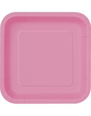 14 assiettes carrées roses - Gamme couleur unie