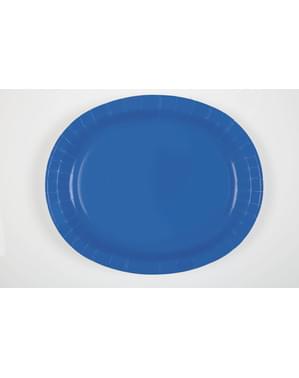 8本の濃い青の楕円形のトレイ - 基本色ラインのセット