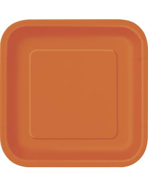 Sett med 16 firkantete oransje dessert tallerkener - Basic Line Colours