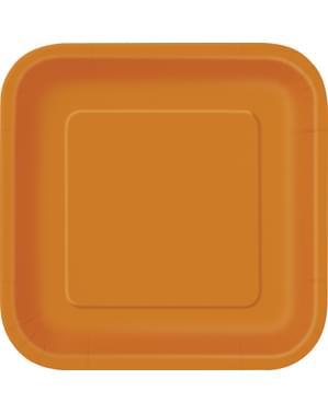 14 assiettes carrées grandes oranges - Gamme couleur unie