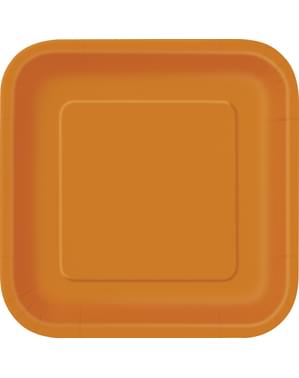 14 platos cuadrados grandes naranjas (23 cm) - Línea Colores Básicos
