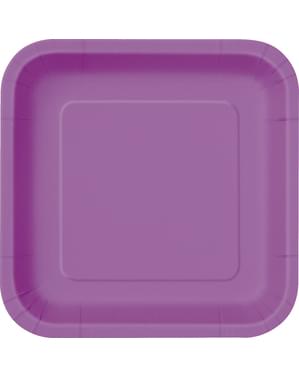 Sett med 14 lilla firkantede tallerkener - Grunnleggende Farger Kolleksjon