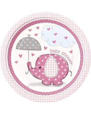 Set 8 piring pink sedang - Umbrellaphants Pink