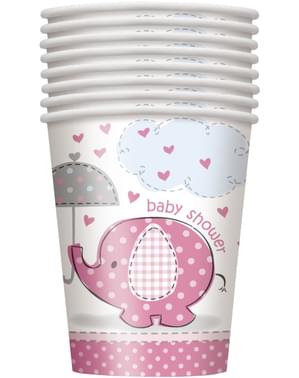 Sæt af 8 medium pink kopper - Umbrellaphants Blue