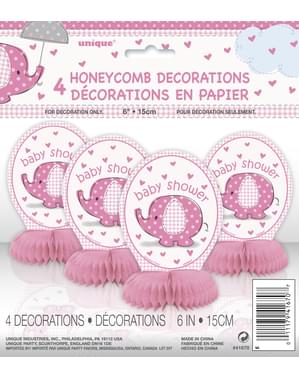 Sett med 4 rosa borddekorasjon - Umbrellaphants Rosa
