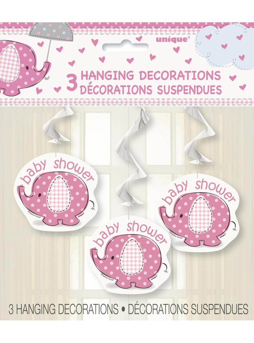 3 pink hanging decorations - Umbrellaphants Pink