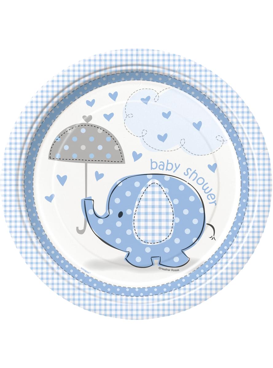 8 medium blue plate (23 cm) - Umbrellaphants Blue