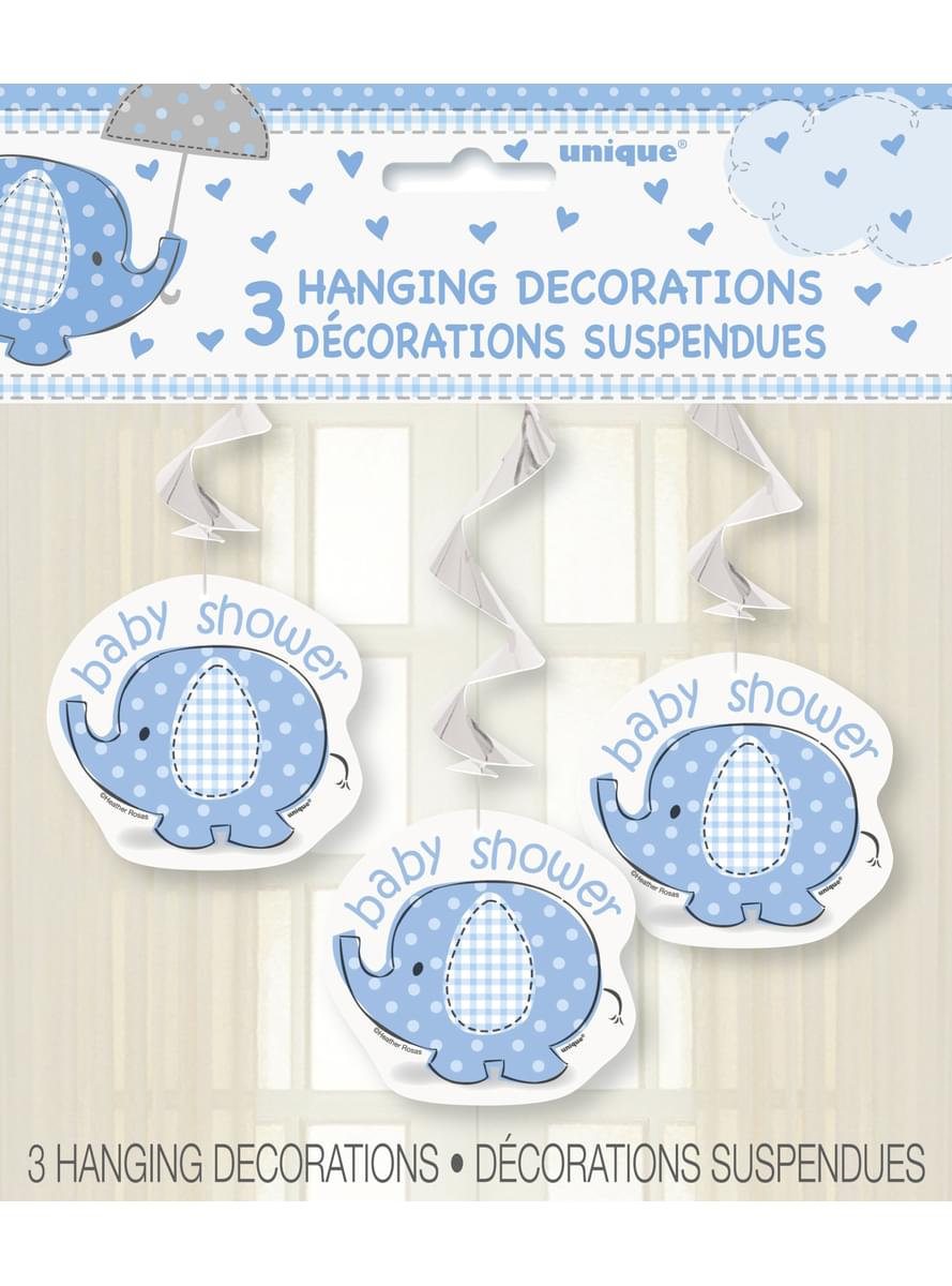3 décorations à suspendre bleues - Umbrellaphants Blue