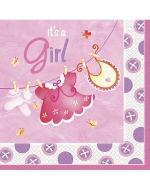 16 grote It's a Girl servette (33x33 cm) - Clothesline Baby Shower