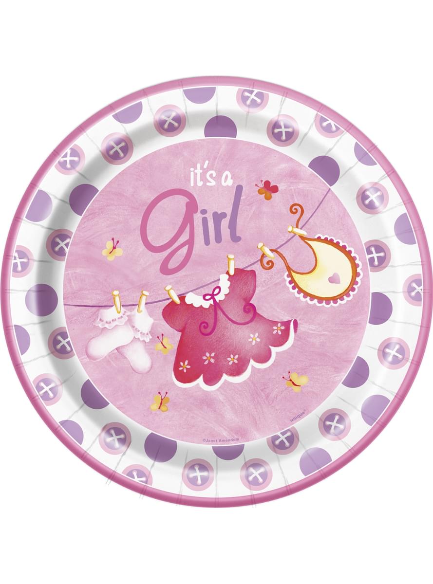 8 It's a Girl plate (23 cm) - Clothesline Baby Shower