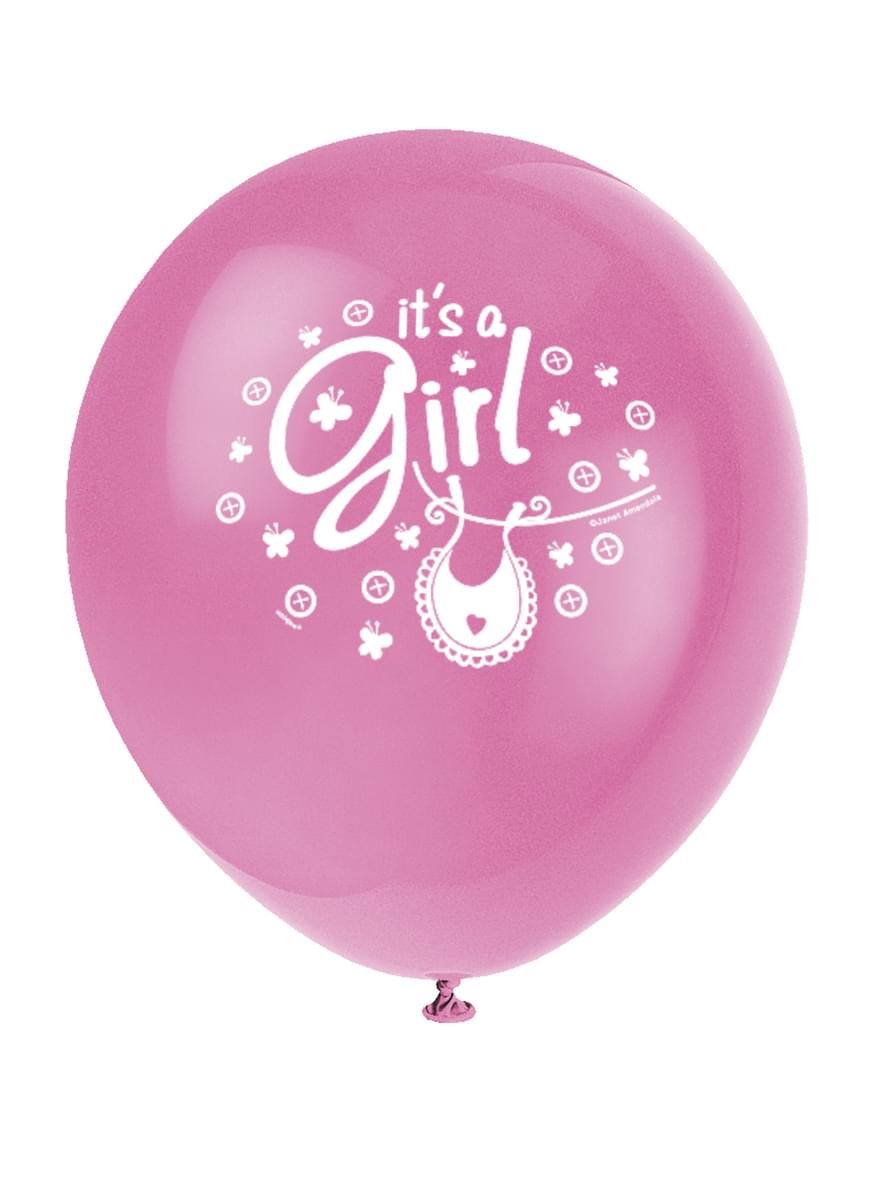 8 ballons roses It's a girl - Clothesline Baby Shower