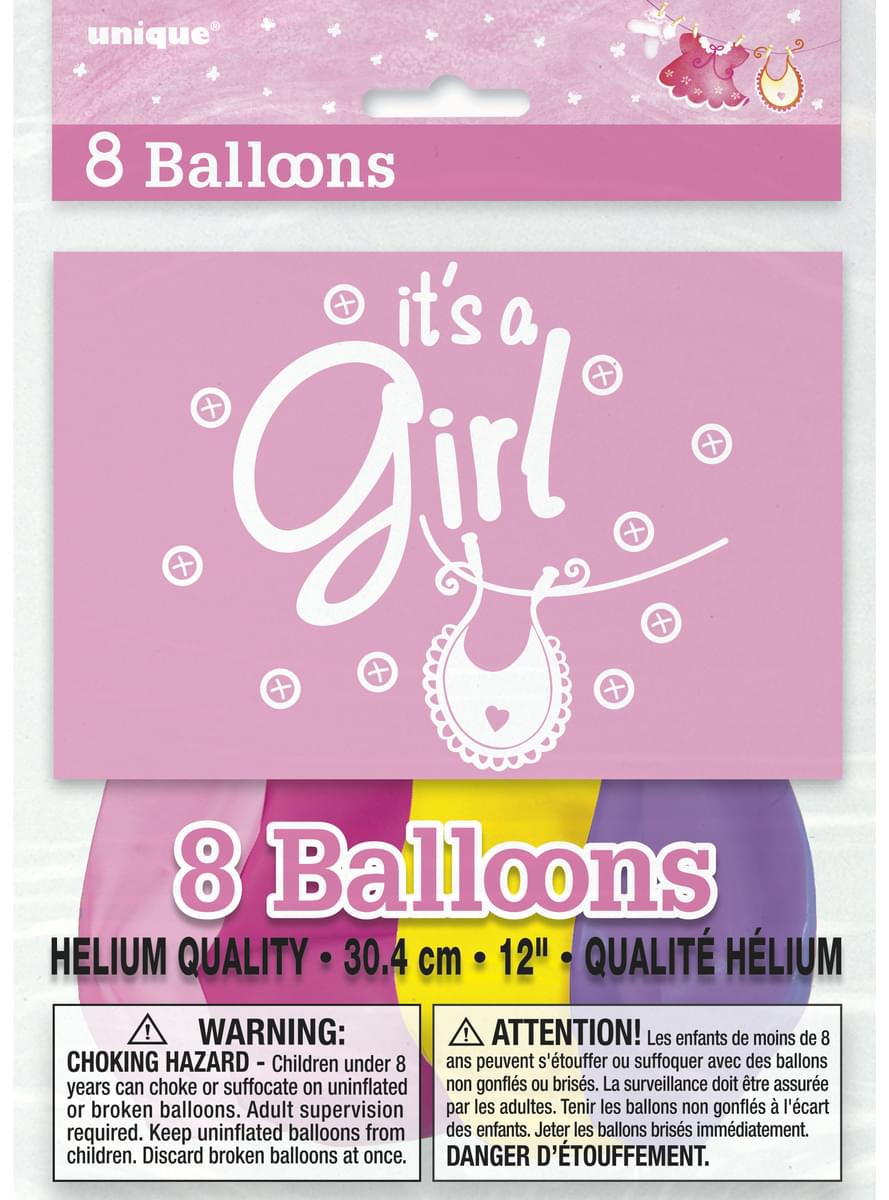 8 palloncini rosa It's a gir (30 cm) - Clothesline Baby Shower